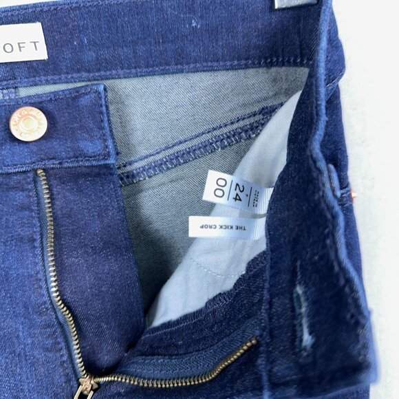 Loft The Kick Crop Jeans Womens Size 24/00 Pintuck Mid Rise Dark Wash Blue - Picture 6 of 13